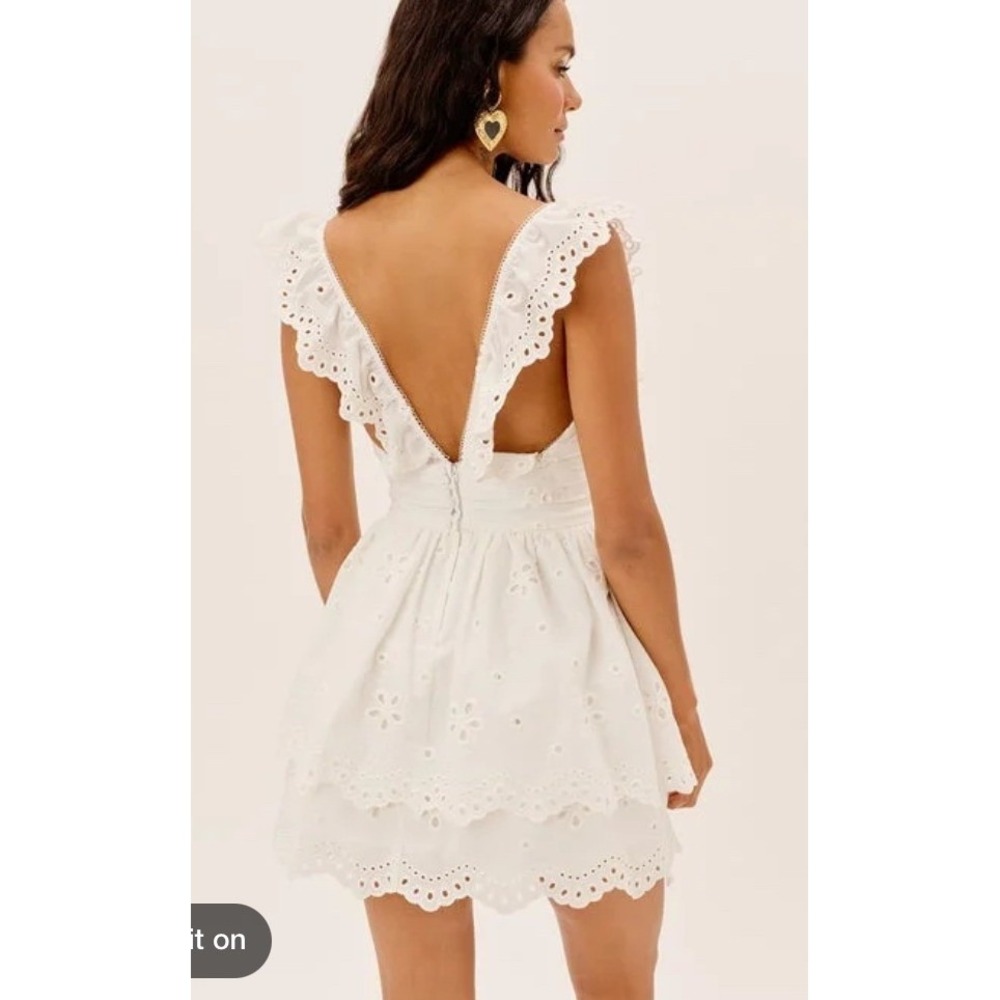 For Love & Lemons Serena Sleeveless Dress White Eyelet Ruffle Mini Small